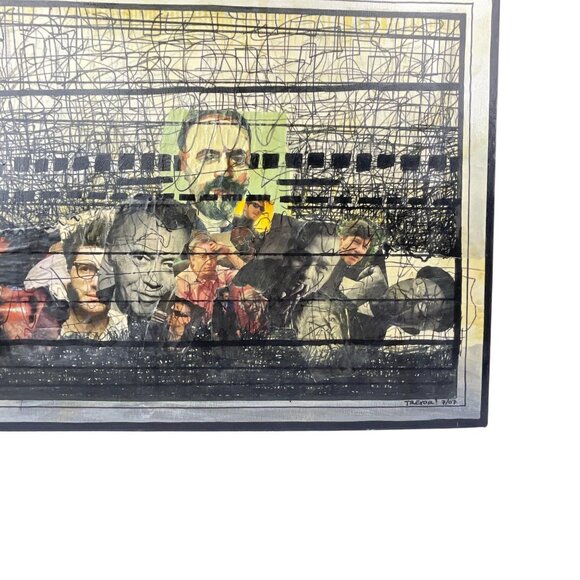 Handmade Trevor Williamson Abstract Canvas Painting Unique Faces & Textured Line - Picture 7 of 10